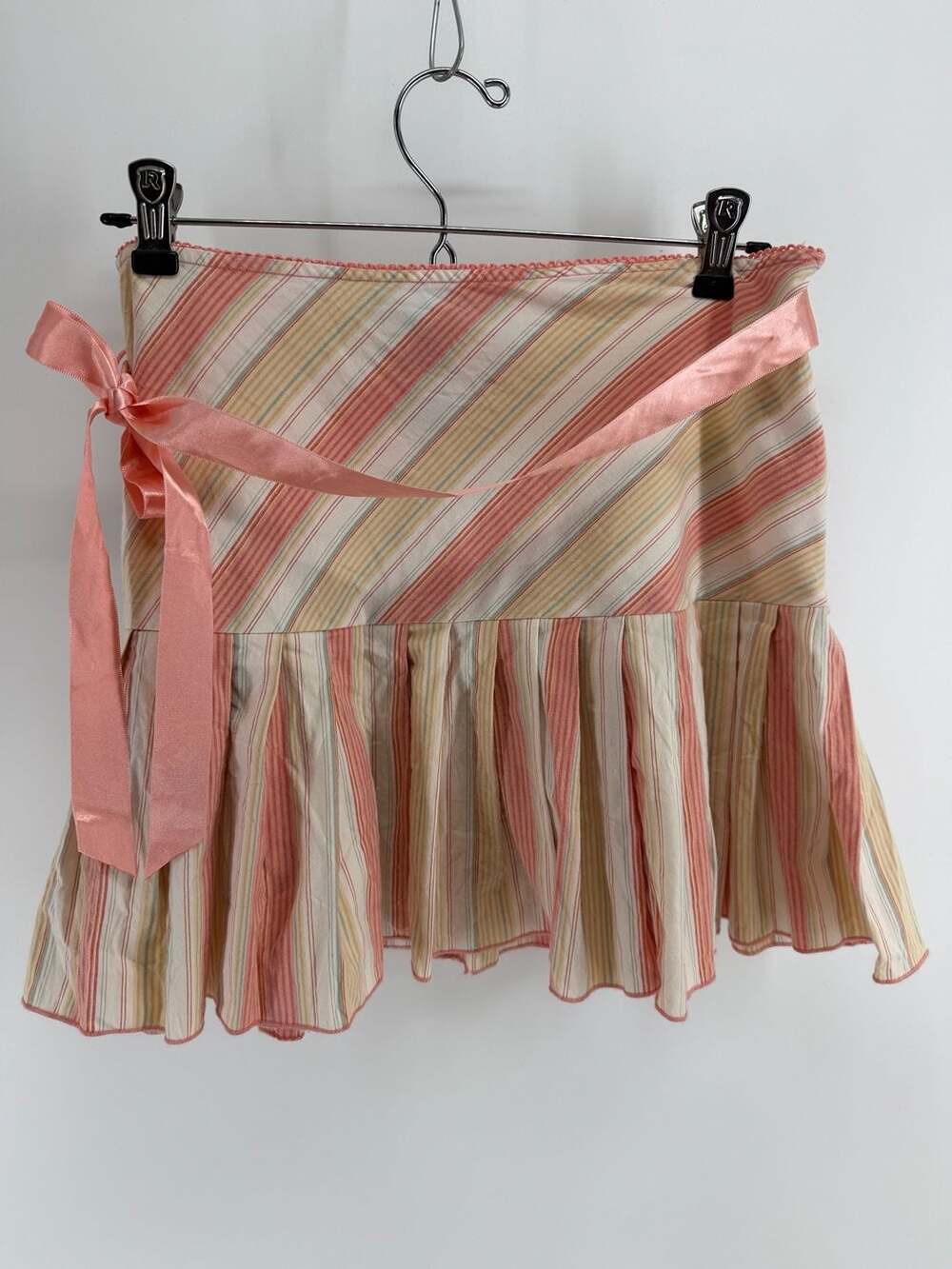 Rampage Vintage Y2K Striped Ruffle Mini Skirt Size 7 Ribbon Tie